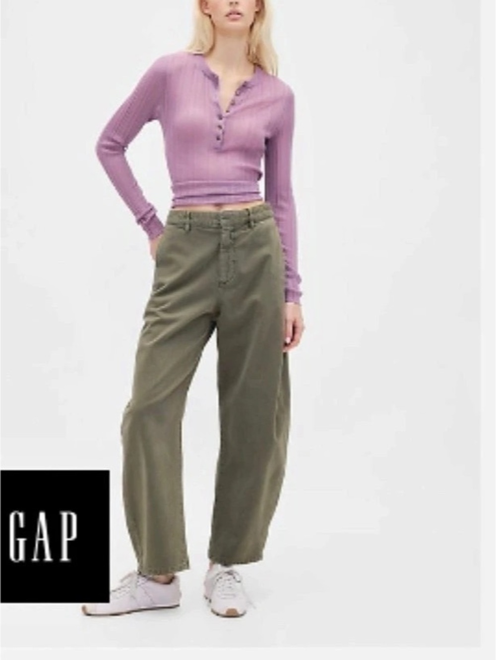 Gap Mid Rise Twill Barrel Pants Olive Green Size 00 Petite